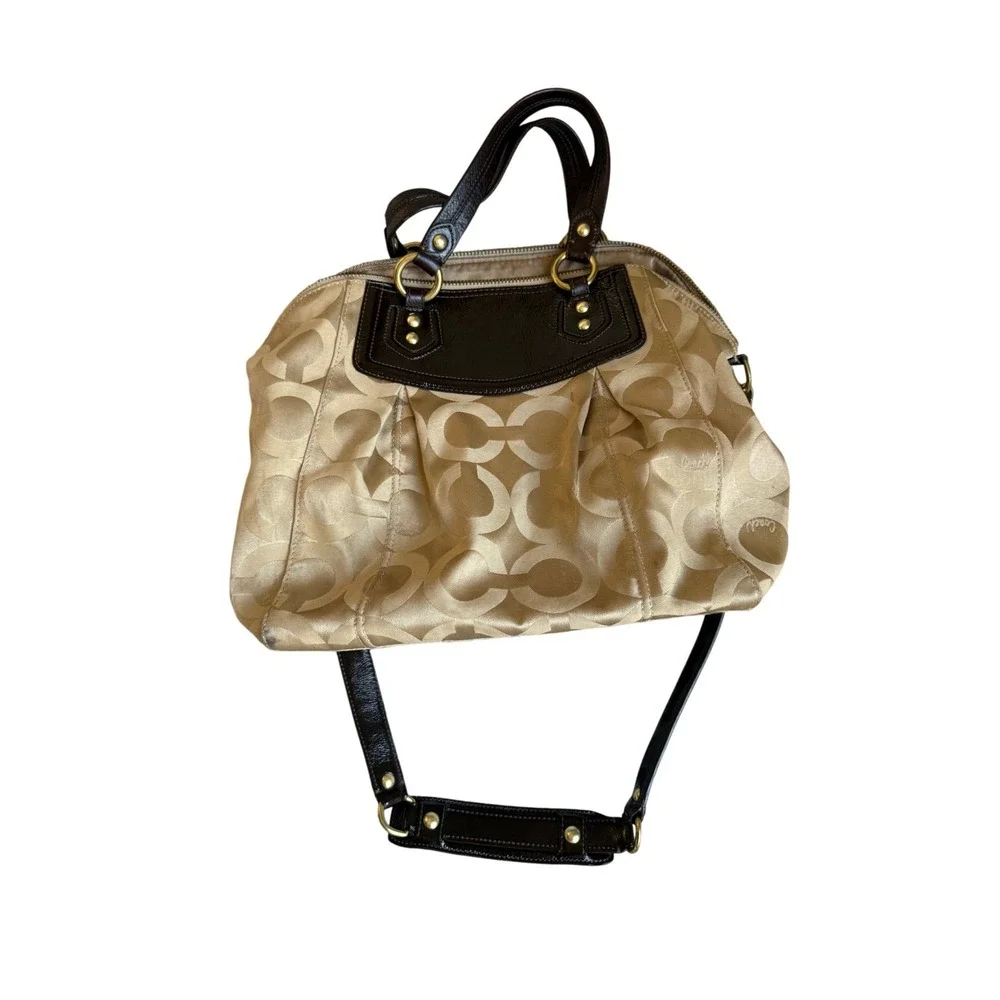 Coach‎ y2K Signature Monogram Brown Leather Shoulder Satchel Handbag Purse F0968
